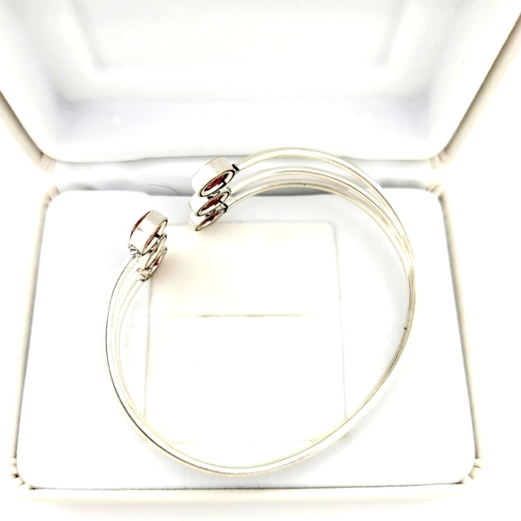 Ruby Natural Untreated Raw Cut 6 Stones 925 Silver Cuff Bracelet - Picture 6 of 7